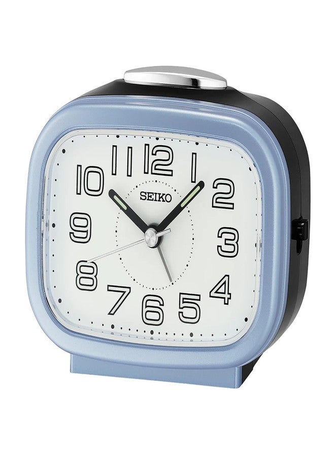 Seiko Classic Rectangular Matt Finish Blue Plastic Case Bell Alarm Analog LumiBrite Table Clock for Office Desk Home Decor Gifts (Size: 9.9 x 6.1 x 8.4 CM | Weight: 180 gram) QHK060LN